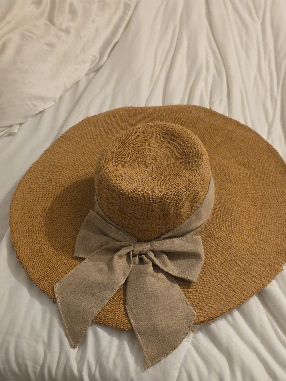 Scala Straw Sun Hat with Beige Ribbon Bow - Brown